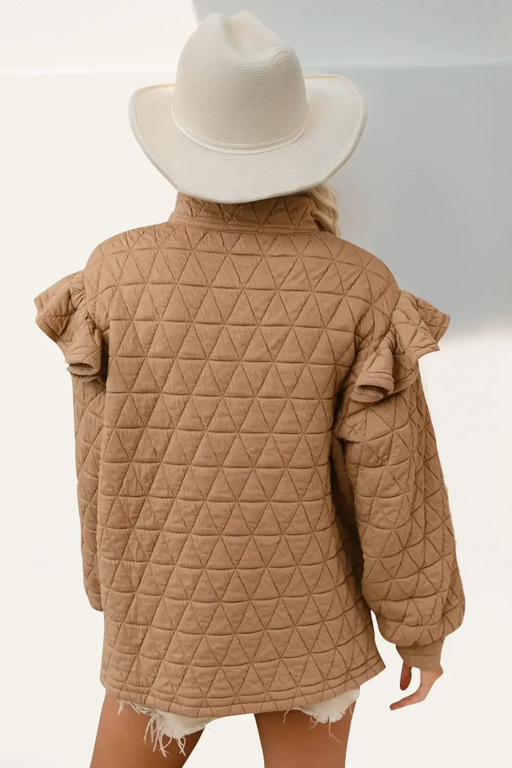 Double Take Ruffled Texture Half Zip Long Sleeve Sweatshirt - Trendsi - Flyclothing LLC