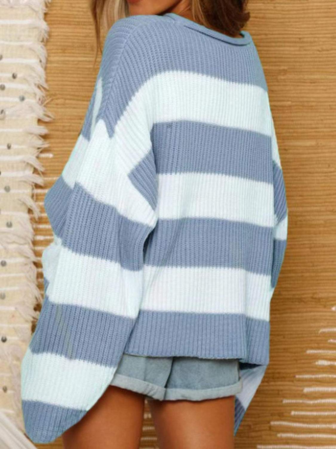 Round Neck Long Sleeve Sweater - Trendsi - Flyclothing LLC