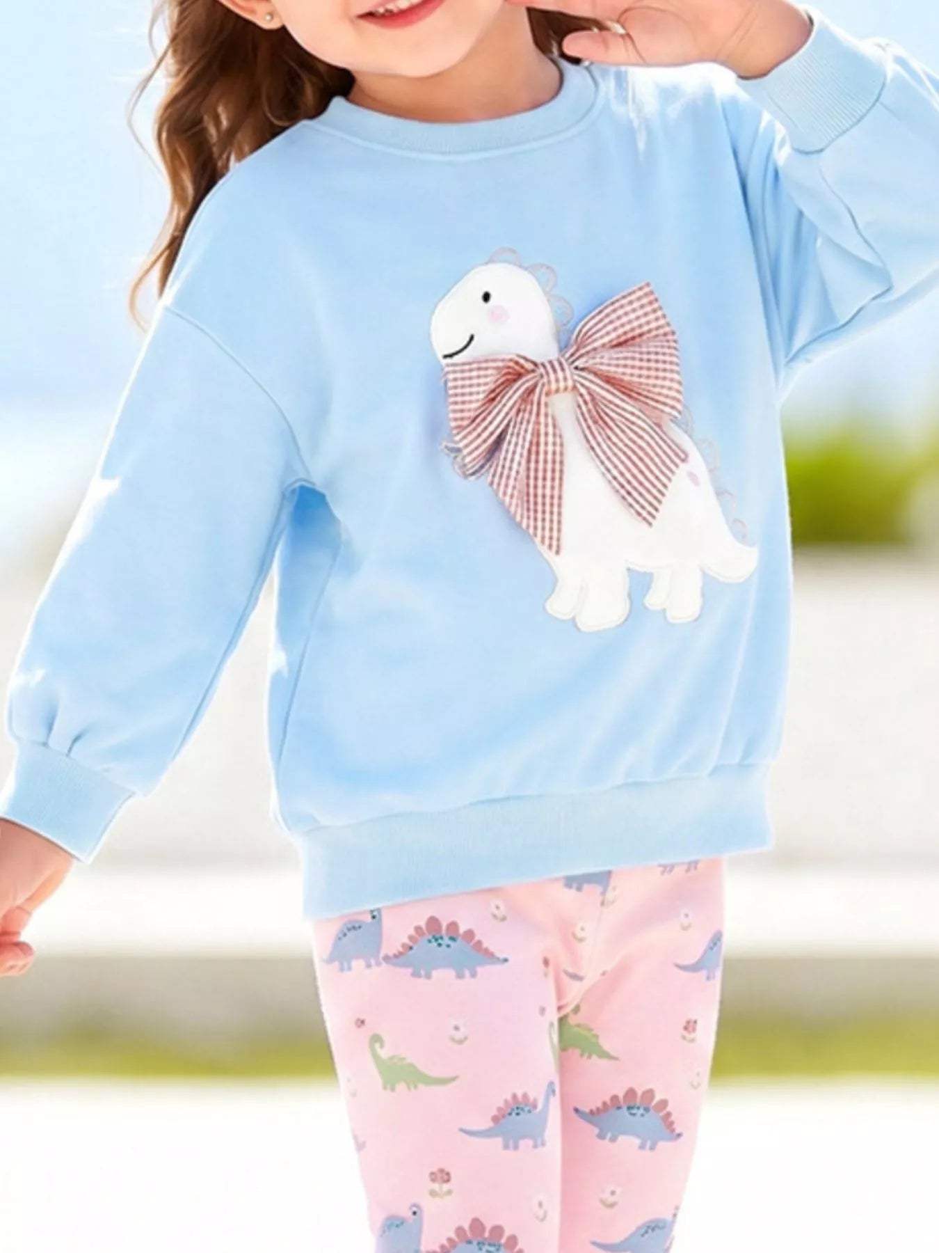Children's Dinosaur Applique Sweatshirt and Printed Leggings Set - Trendsi - Flyclothing LLC