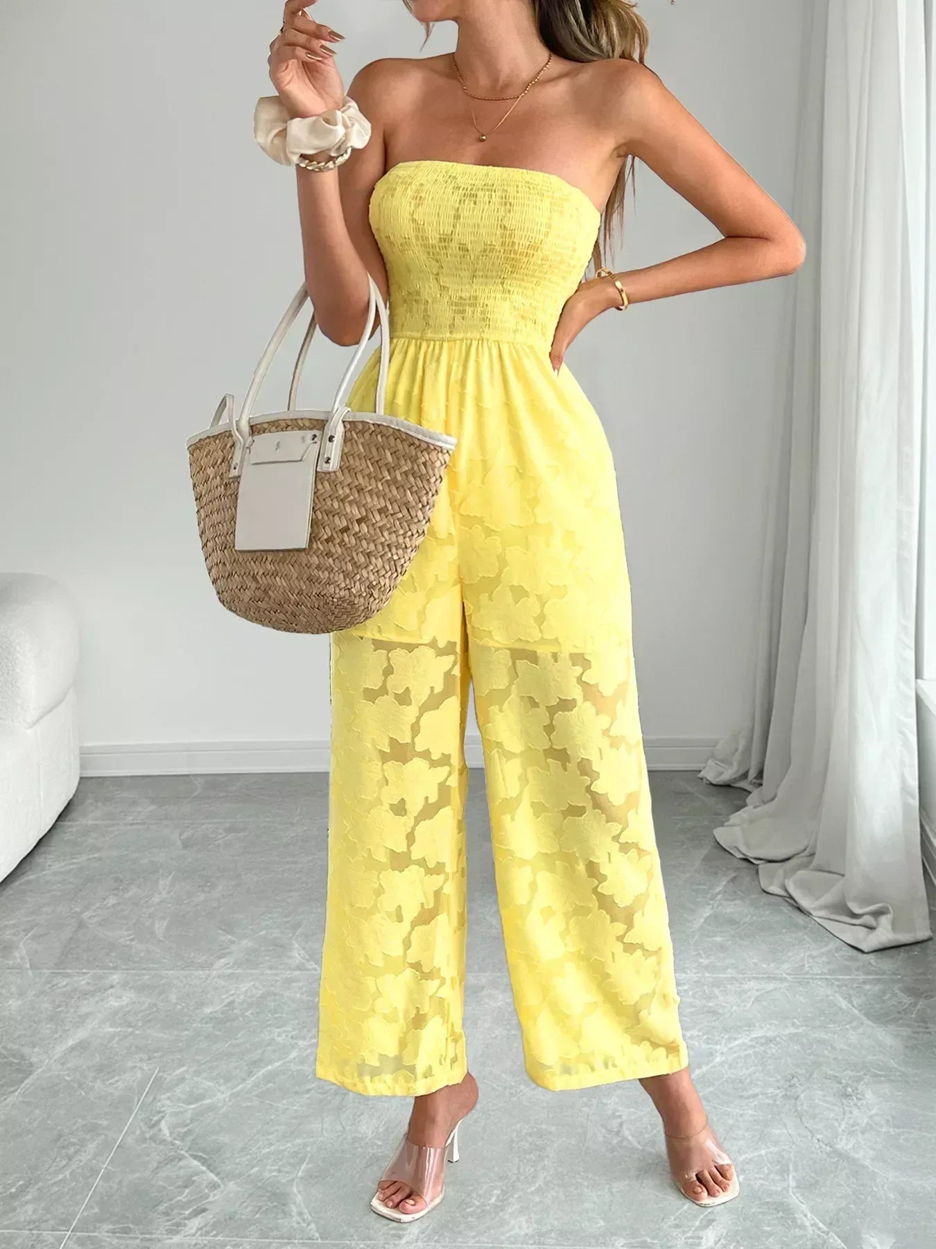 Lace Smocked Tube Jumpsuit - Trendsi - Flyclothing LLC