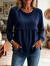 Fringed Hem Long Sleeve T-Shirt - Trendsi - Flyclothing LLC