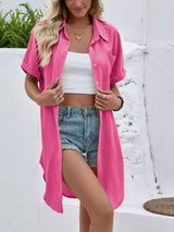 Relaxed Fit Button-Down Longline Shirt - Trendsi - Flyclothing LLC