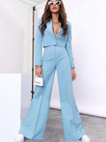 Lapel Collar Cropped Top and Wide Leg Pants Set - Trendsi - Flyclothing LLC