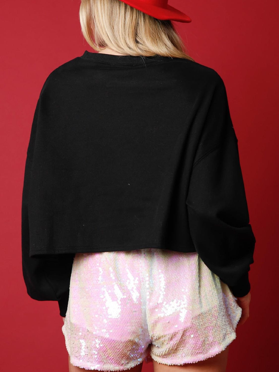 Sequin Round Neck Dropped Shoulder Sweatshirt - Trendsi