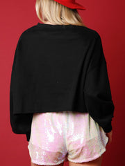 Sequin Round Neck Dropped Shoulder Sweatshirt - Trendsi