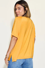 Basic Bae Full Size Bamboo Slit V-Neck Short Sleeve T-Shirt - ShopBasicbae - Flyclothing LLC