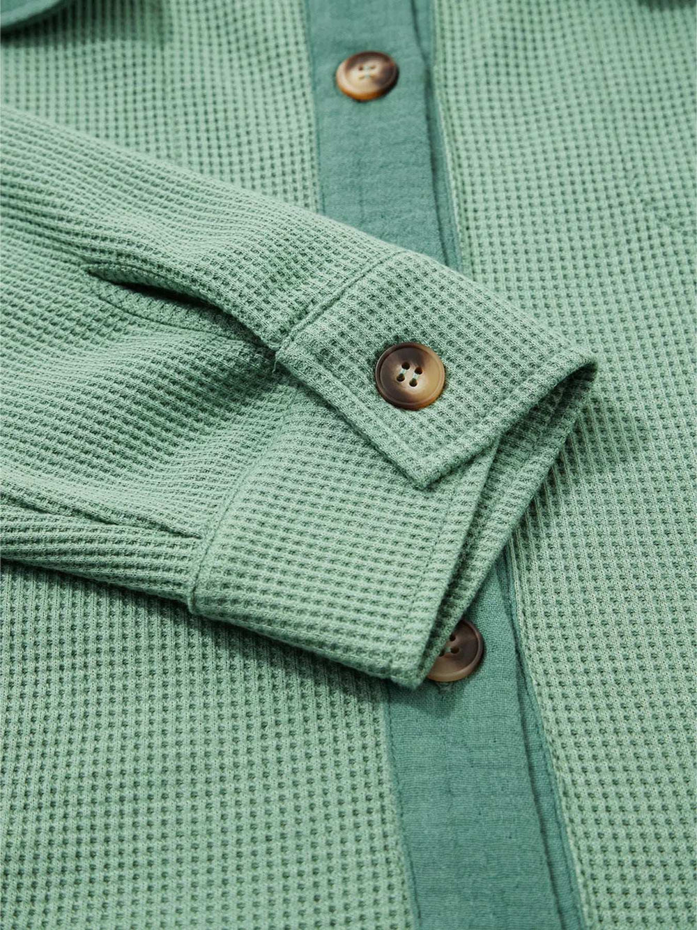 Waffle Knit Vintage Patchwork Button Up Loose Shirt - Trendsi - Flyclothing LLC