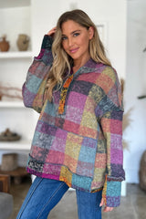 Double Take Full Size Plaid Dropped Shoulder Hoodie - Trendsi