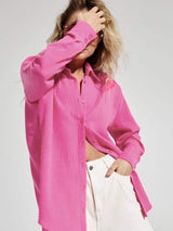 Textured Collared Neck Long Sleeve Shirt - Trendsi - Flyclothing LLC