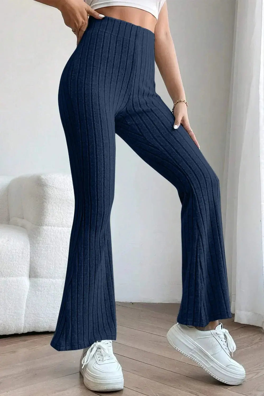 Basic Bae Full Size Ribbed High Waist Flare Pants - ShopBasicbae - Flyclothing LLC