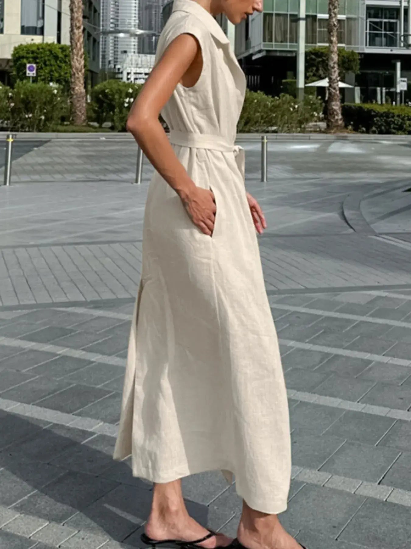 Tie Waist Cap Sleeve Maxi Dress - Trendsi - Flyclothing LLC