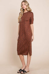 BOMBOM Round Neck Side Slit Midi Dress - Trendsi - Flyclothing LLC