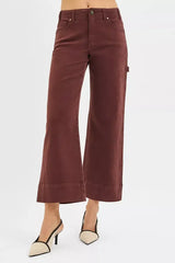 RISEN Tummy Control High Rise Crop Wide No Waist Band Pants - Trendsi - Flyclothing LLC