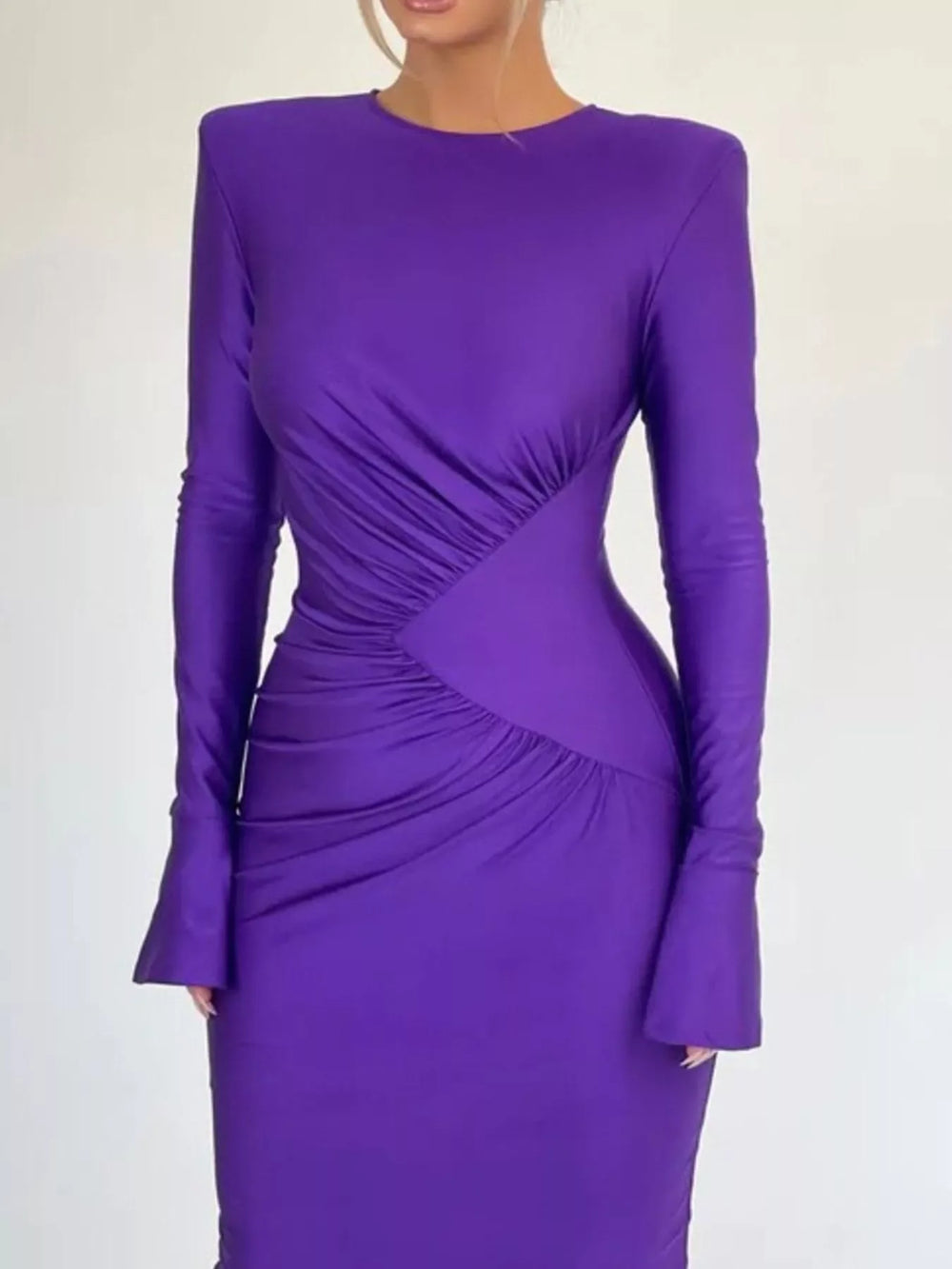 Ruched Long Sleeve Bodycon Maxi Dress - Trendsi - Flyclothing LLC