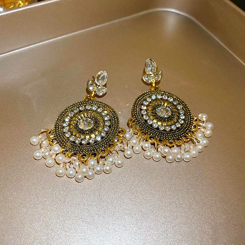 Rhinestone Alloy Bead Dangle Earrings - Trendsi - Flyclothing LLC