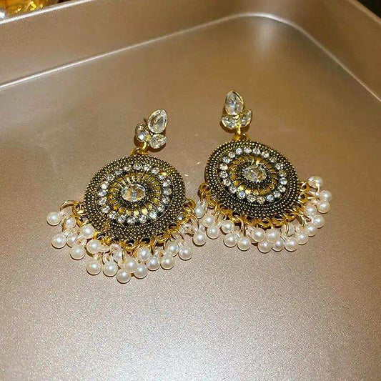 Rhinestone Alloy Bead Dangle Earrings - Trendsi - Flyclothing LLC