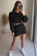 Drawstring Long Sleeve Hooded Top and Shorts Set - Trendsi - Flyclothing LLC