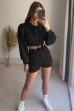 Drawstring Long Sleeve Hooded Top and Shorts Set - Trendsi - Flyclothing LLC