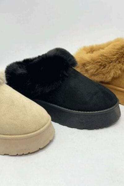 WILD DIVA Faux-Fur Platform Slip On Booties - Trendsi - Flyclothing LLC