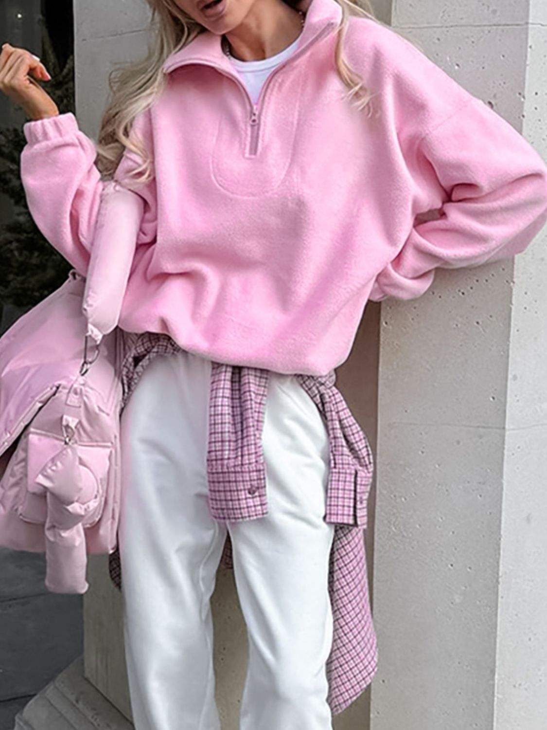Quarter Zip Long Sleeve Sweatshirt - Trendsi - Flyclothing LLC