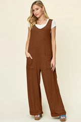Double Take Full Size Texture Sleeveless Wide Leg Jumpsuit - Trendsi - Flyclothing LLC