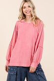 Mittoshop Mineral Wash Raglan Long Sleeve Oversized Top - Trendsi