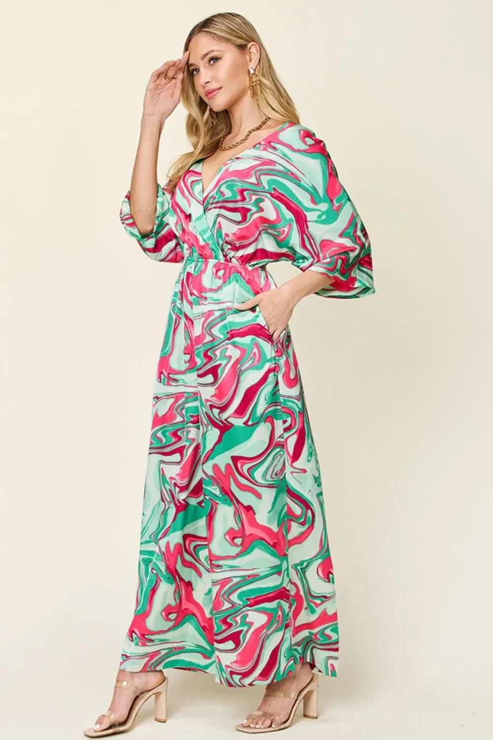 Double Take Full Size Half Sleeve Wide Leg Jumpsuit - Trendsi - Flyclothing LLC
