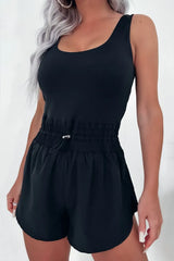 Drawstring Waist Scoop Neck Romper - Trendsi - Flyclothing LLC