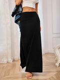 Solid Elastic Waist Maxi Skirt - Trendsi - Flyclothing LLC