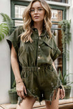 Raw Hem Short Sleeve Denim Romper - Trendsi - Flyclothing LLC