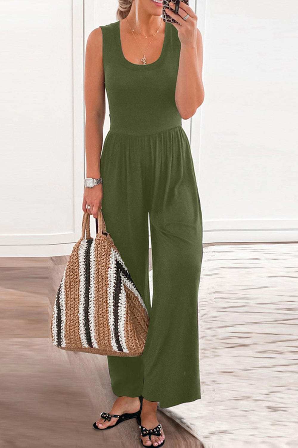 Full Size Scoop Neck Wide Strap Jumpsuit - Trendsi - Flyclothing LLC
