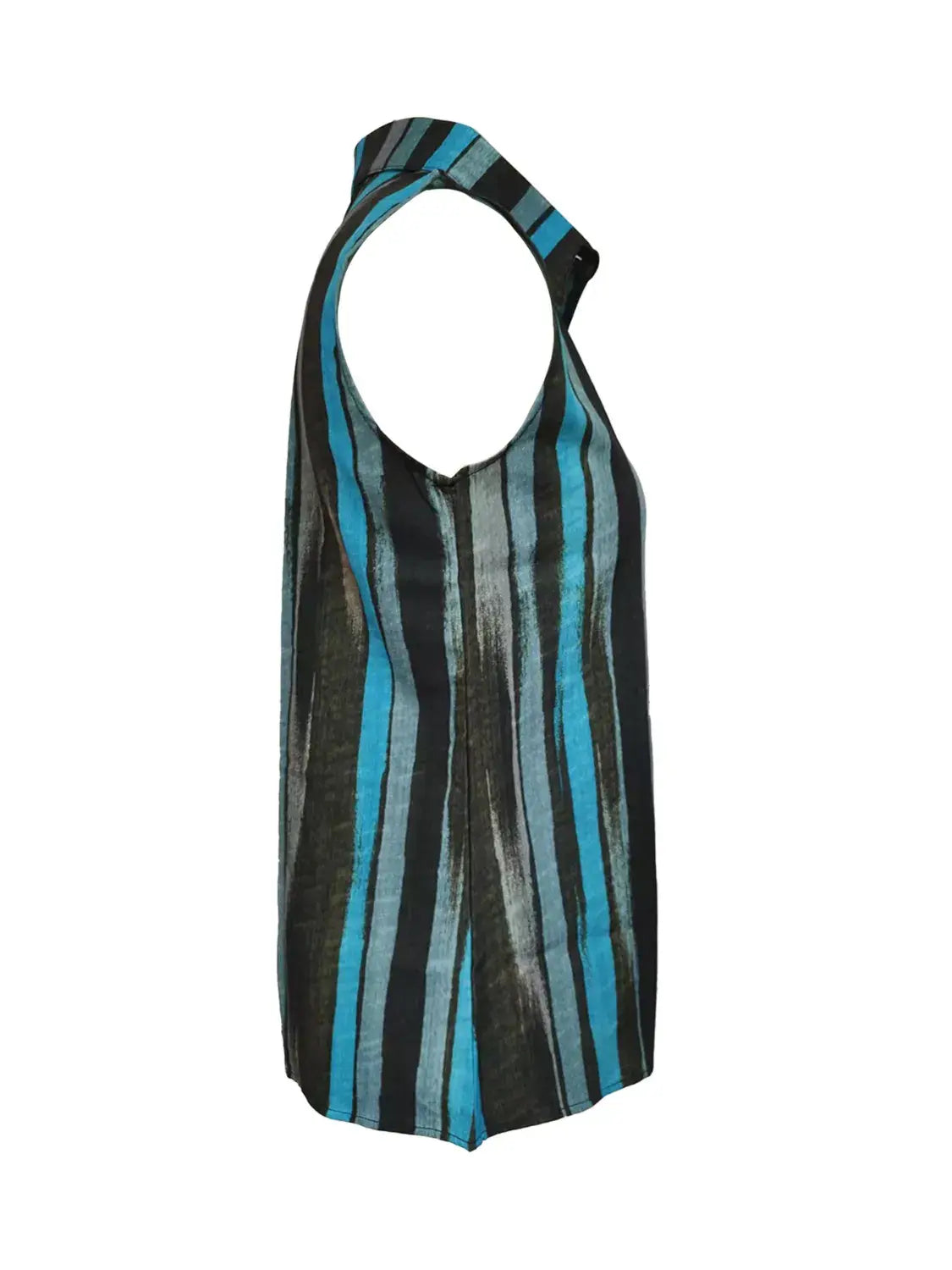 Button Detail Striped Sleeveless Shirt - Trendsi - Flyclothing LLC