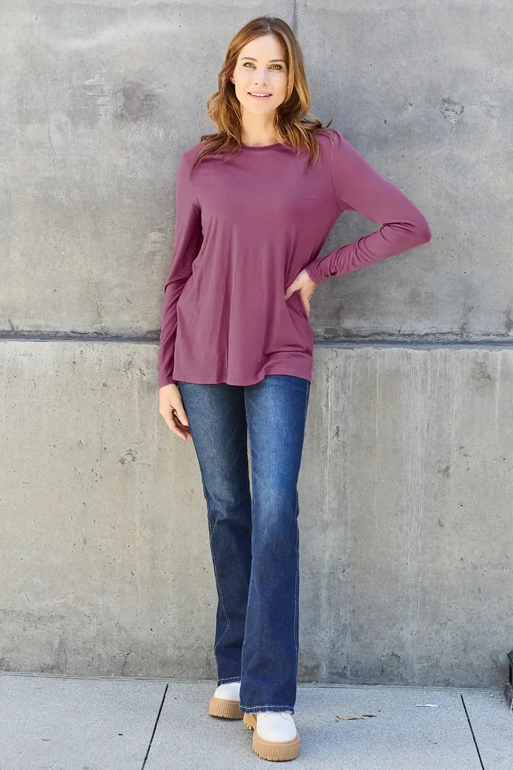 Basic Bae Full Size Round Neck Long Sleeve Top - ShopBasicbae - Flyclothing LLC