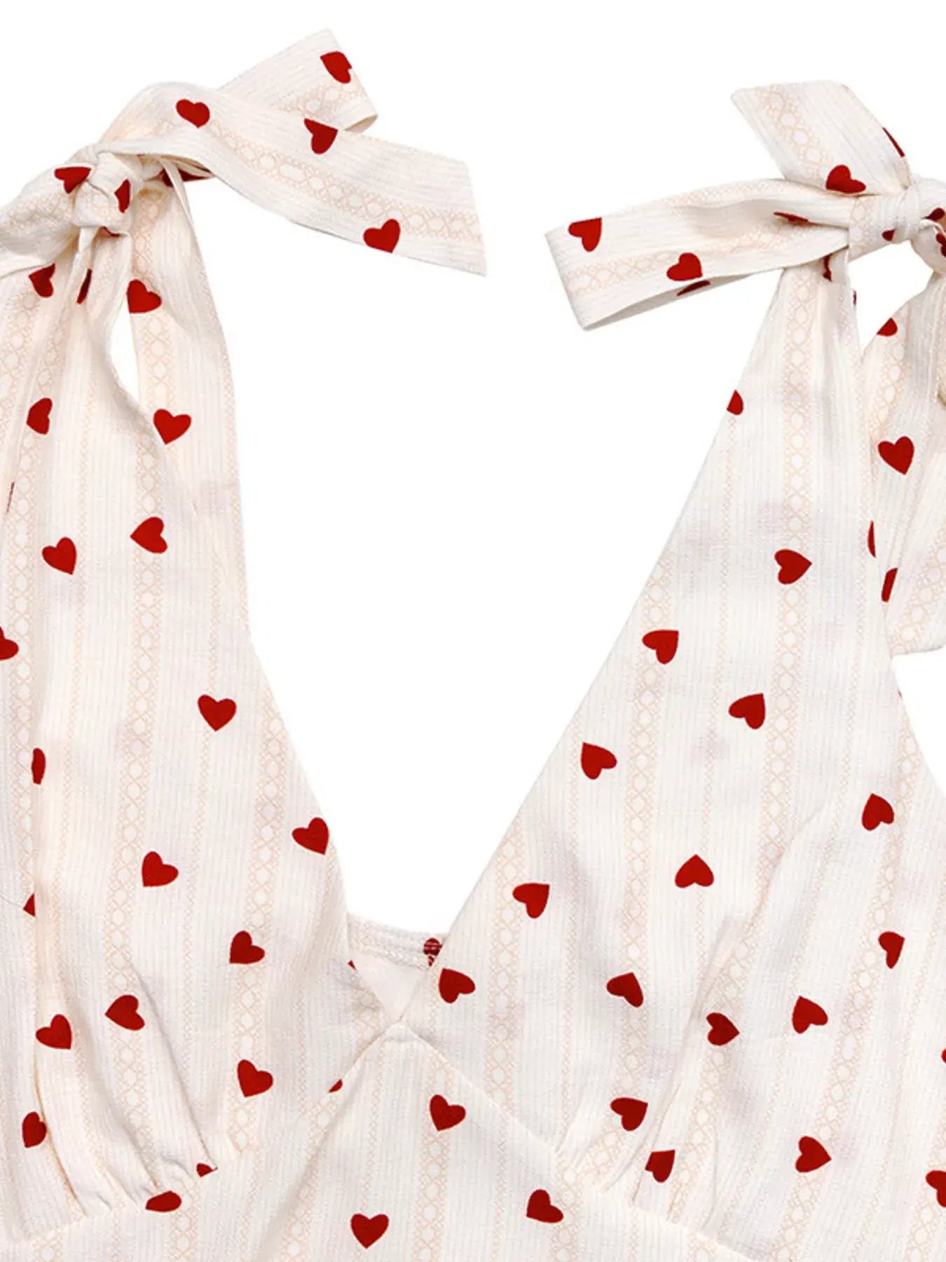 Heart Print Tie Shoulder A-Line Mini Dress - Trendsi - Flyclothing LLC
