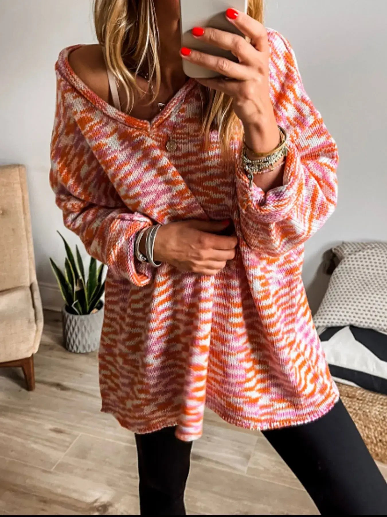 Multi-Color V-Neck Sweater - Trendsi - Flyclothing LLC