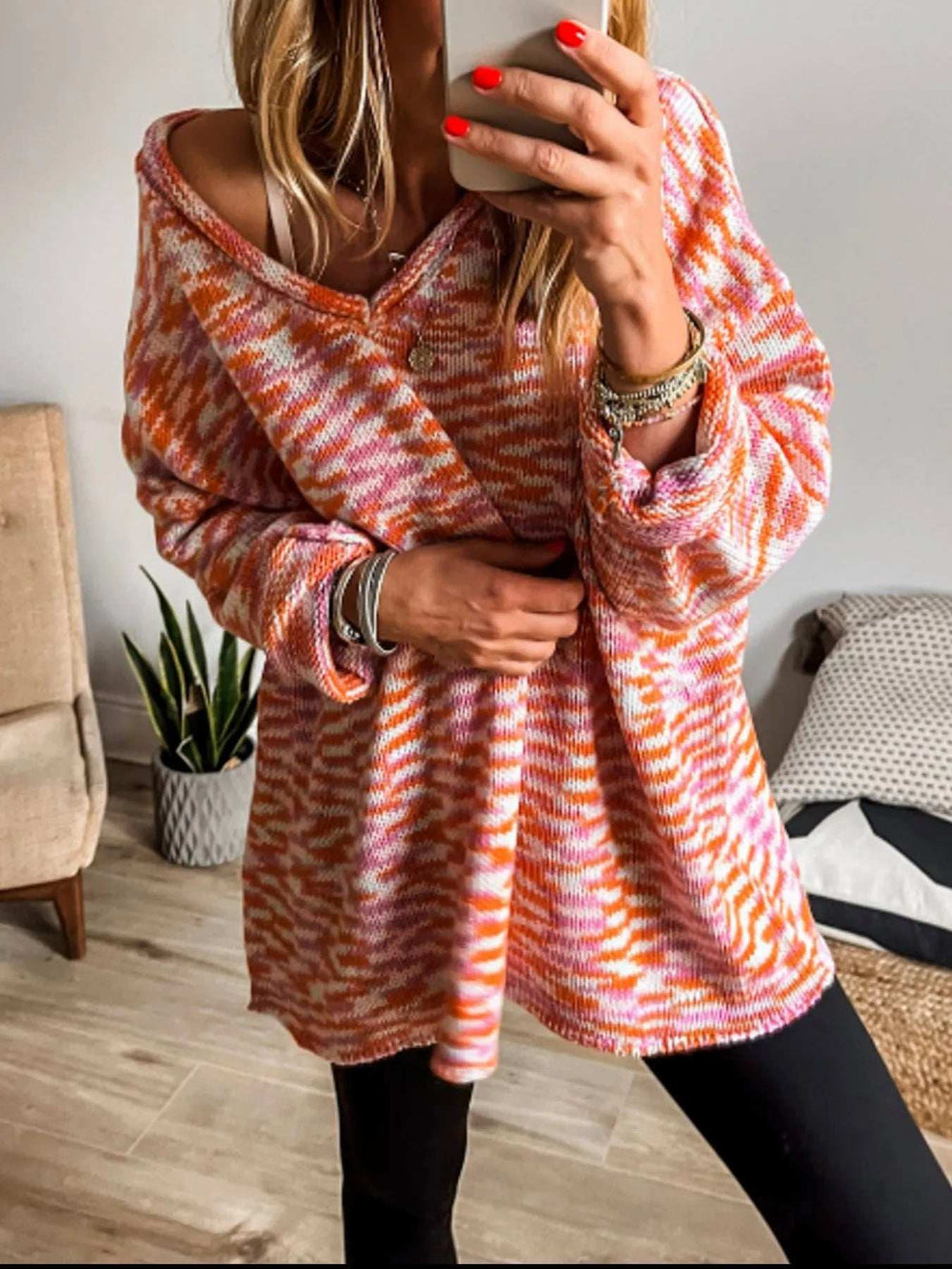 Multi-Color V-Neck Sweater - Trendsi - Flyclothing LLC