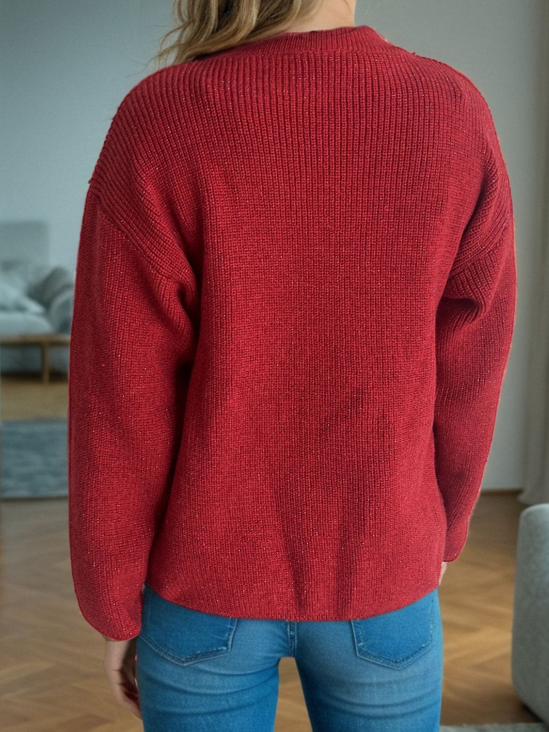 Solid Color Round Neck Long Sleeve Sweater - Trendsi