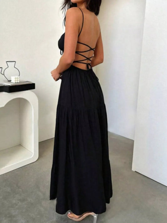Lace Up Back Maxi Cami Dress - Trendsi - Flyclothing LLC