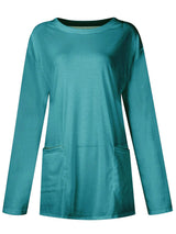 Full Size Pocketed Round Neck Long Sleeve T-Shirt - Trendsi - Flyclothing LLC