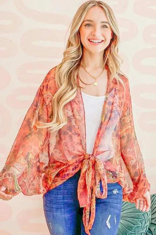 And The Why Front Tie Knot Oversized Print Top - Trendsi - Flyclothing LLC