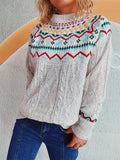 Cable-Knit Mock Neck Long Sleeve Sweater - Trendsi - Flyclothing LLC