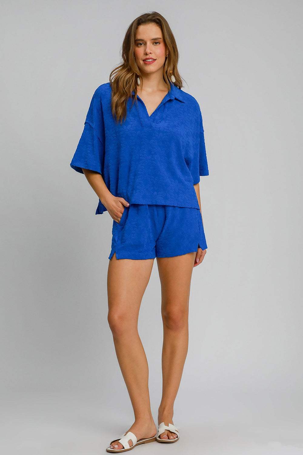 Umgee Floral Elastic Waist Jacquard Shorts with Pockets - Trendsi - Flyclothing LLC