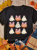 Halloween Bowknot Ghost Pumpkin Graphic T Shirt - Trendsi - Flyclothing LLC