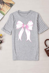 Bow Graphic Round Neck Short Sleeve T-Shirt - Trendsi - Flyclothing LLC