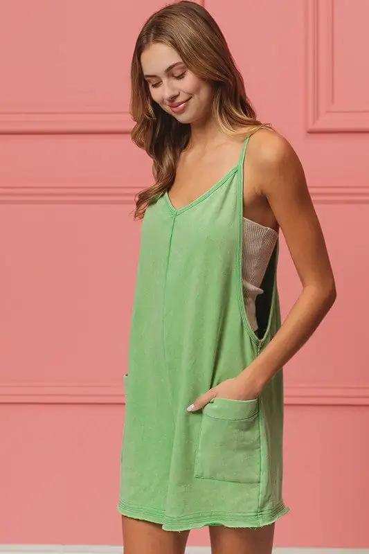 BiBi Vintage Washed V-Neck Overalls with Pockets - Trendsi - Flyclothing LLC