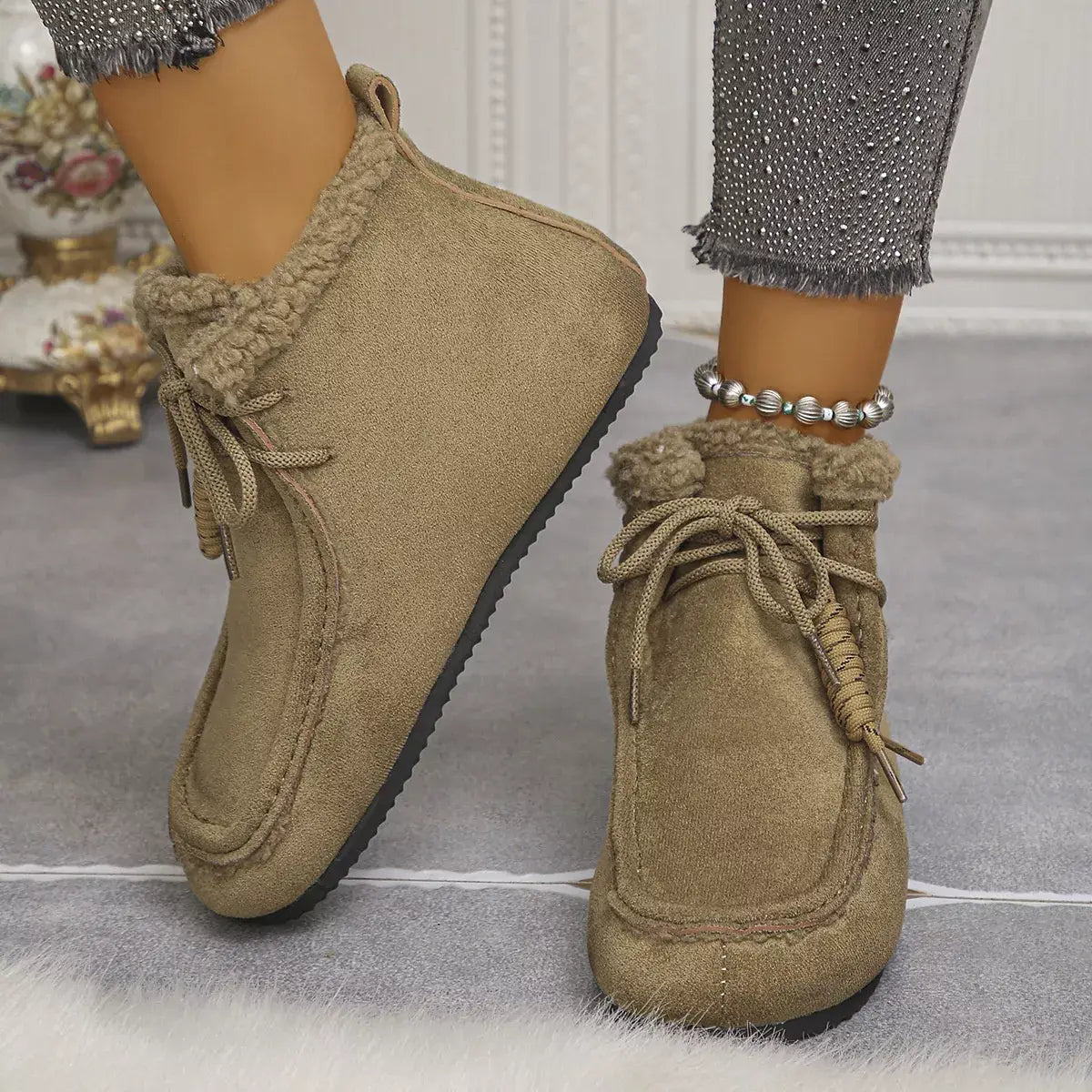 Plush Lined Ankle Boots - Trendsi - Flyclothing LLC