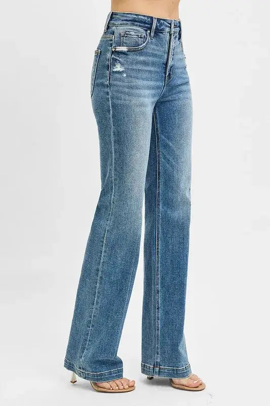 RISEN Full Size Distressed Detail Bootcut Jeans Plus Size - Trendsi - Flyclothing LLC
