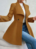 Collared Neck Button Up Long Sleeve Coat - Trendsi - Flyclothing LLC
