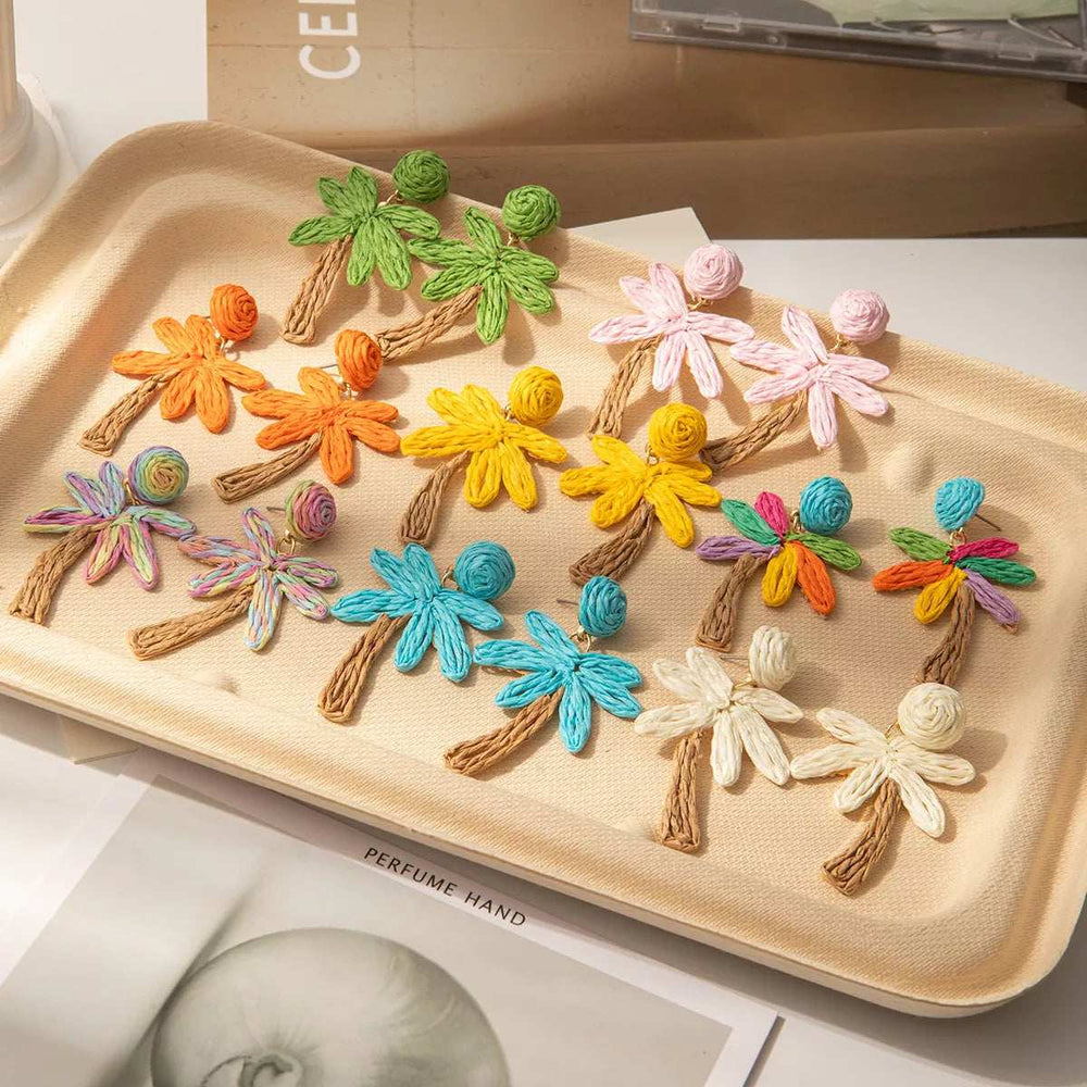 Colorful Woven Flower Drop Earrings - Trendsi - Flyclothing LLC