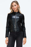 Snobbish Faux Leather Zip Up Drawstring Hooded Jacket - Trendsi - Flyclothing LLC